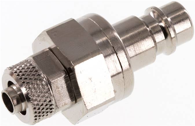 Kupplungsstecker (NW7,2) 8x6mm Schlauch, Messing vernickelt, beidseitig absperrend
