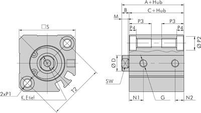Kompaktzylinder, doppeltwirkend, Kolben 25mm, Hub 80mm -Eco-Line