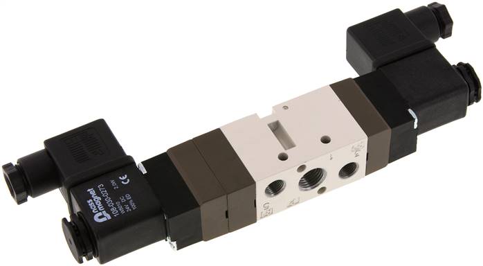 5/3-Wege Magnetventil, G 1/4" (Abluft G 1/8"), Mittelstellung entlüftet, 115 V A