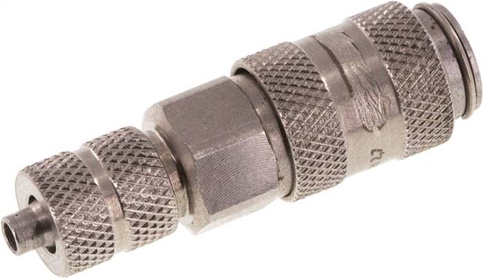 Schnellkupplung (NW2,7) 4,3x3mm Schlauch, Edelstahl, für Stecker beidseitig absperrend