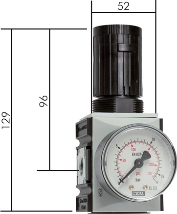 FUTURA Sicherheits-Präzisionsdruckregler, G 1/4", 0,5 - 4 bar, Baureihe 1, mit  abschließbaren Kugelhahn und Befüllventil