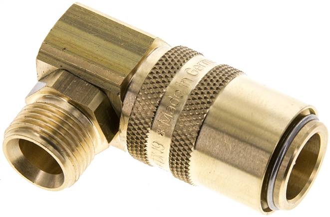 90°-Temperier-Schnellkupplung 13mm Zapfen,G 3/8"(AG), Messing, für Stecker beidseitig absperrend
