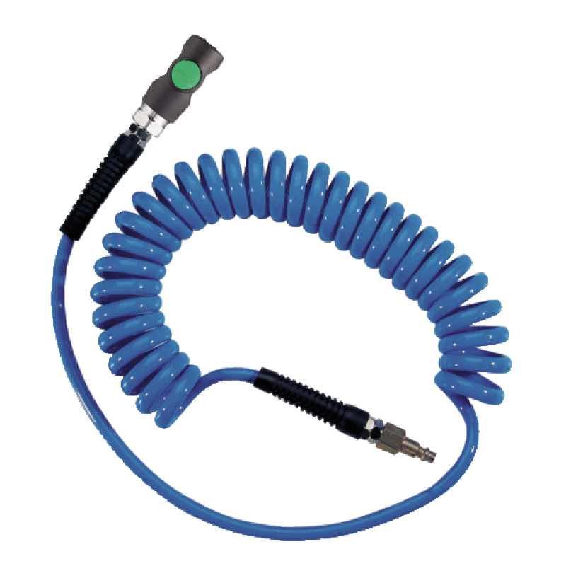Prevost Polyurethan Spiralschläuche Blau 5 x 8 mm - 2 m mit Sicherheits-Schnellkupplung ESI 07