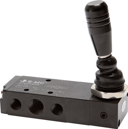 5/3-Wege Handhebelventil, G 1/4", Mittelstellung entlüftet, Raste, H 532-08 E
