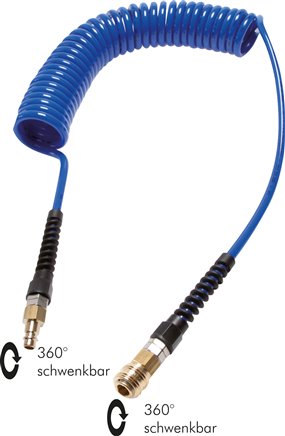 PUR-Spiralschlauch 8 x 5mm mit Kupplung, 3,0mtr. Arbeitslänge, Druckknopf-Sicherheitskupplung NW 7,2