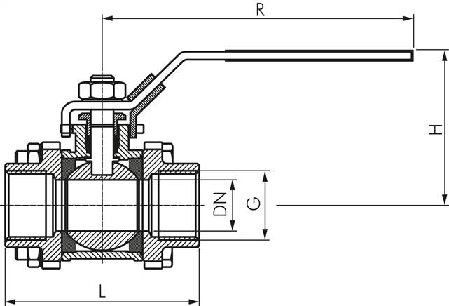 3-teiliger Edelstahl-Kugelhahn, NPT 1", 0 bis 63bar