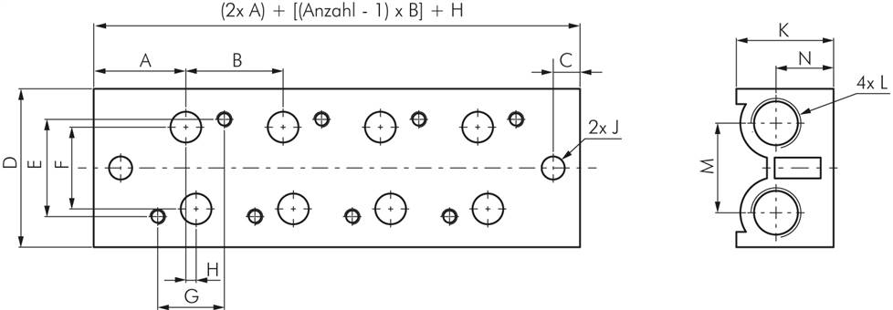 Mehrfachanschlussplatte (8-fach) für 3/2-Wege Ventile zu V 31-8
