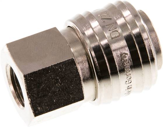 Schnellkupplung (NW7,2) G 1/4"(IG), Messing vernickelt, für Stecker beidseitig absperrend