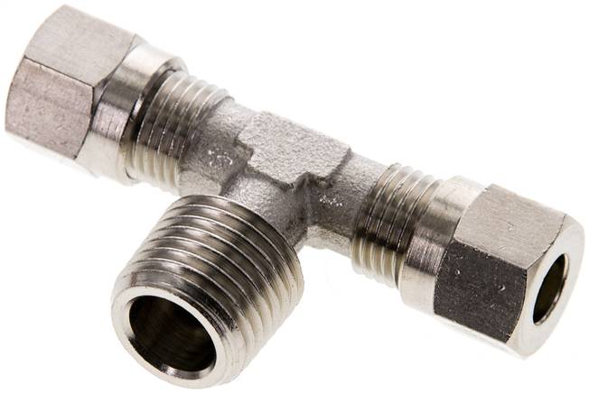 T-Schneidringverschraubung R 1/4"-6 LL (M10x1), Messing vernickelt