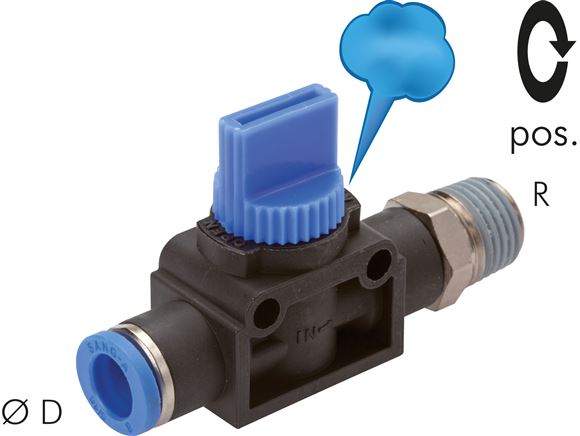 3/2-Wege-Absperrventil R 1/8"-6mm, Gewindeseite entlüftend
