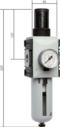 FUTURA Filterregler, G 3/4", 0,5 - 10 bar, Baureihe 4, Metallbehälter mit Sichtrohr