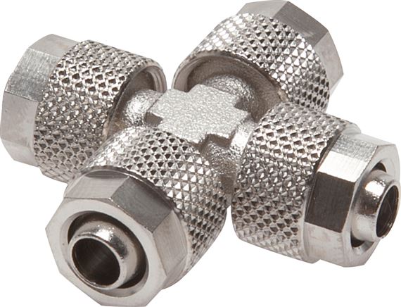Kreuz-Verschraubung 10x8mm, Messing vernickelt