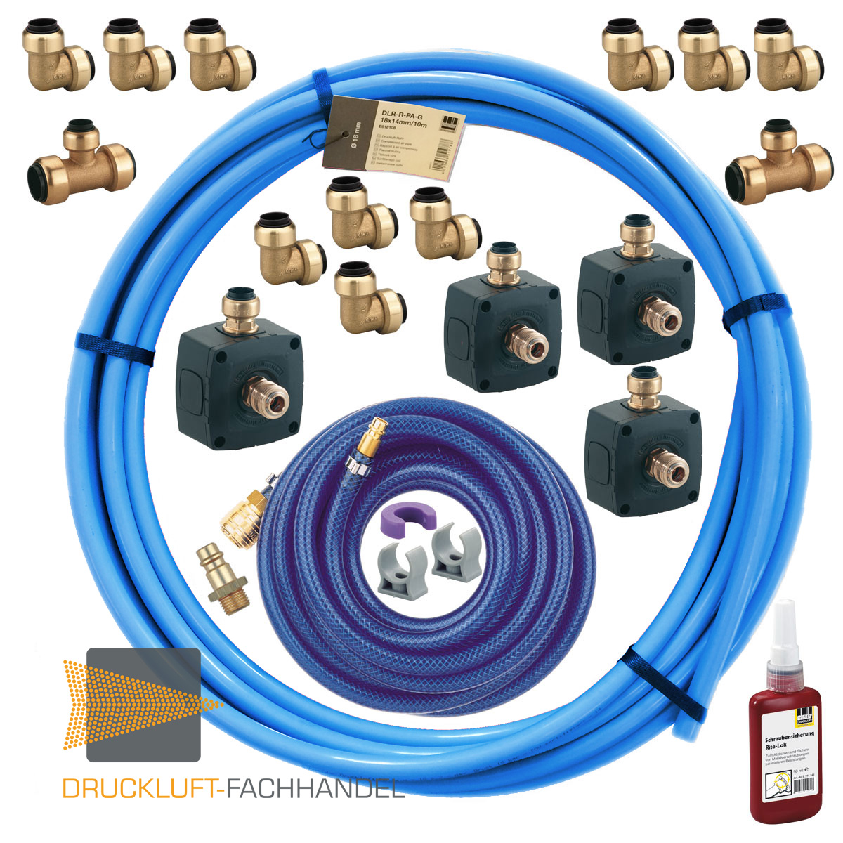 AKTION KOMBI STARTER-SET: ABAC Kompressor B 5900B/90 CT5 5 400 RFT + Rohrleitung-Set mit Zubehör 25m x 22mm