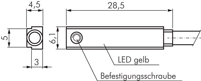 T-Nut (5mm) Zylinderschalter, vollelektronischer Sensor (verpolungssicher), gelb