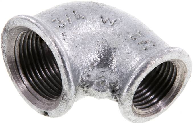 90°-Winkel Rp 3/4"-Rp 1/2", Temperguss verzinkt