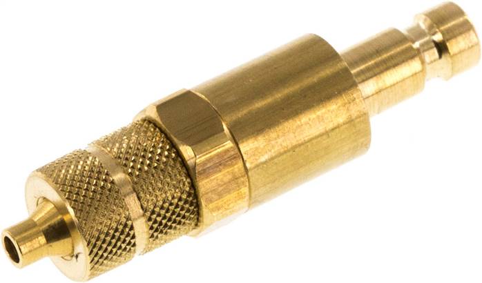 Kupplungsstecker (NW2,7) 4,3x3mm Schlauch, Messing, beidseitig absperrend