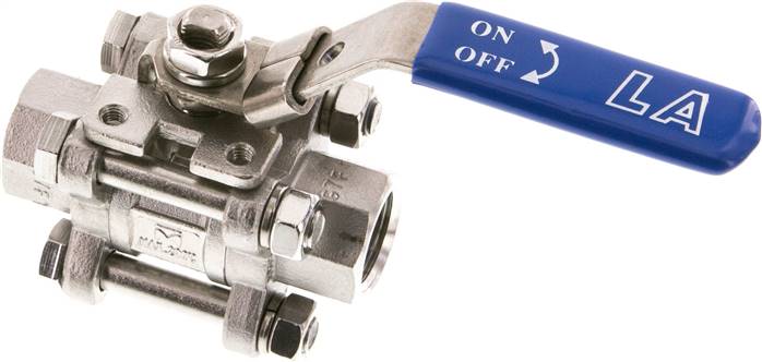3-teiliger Edelstahl-Kugelhahn, G 1/2", 0 bis 63bar