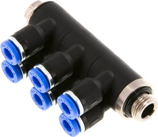 Steck-Mehrfachverteiler, 6-fach G 1/8"-4mm, IQS-Standard