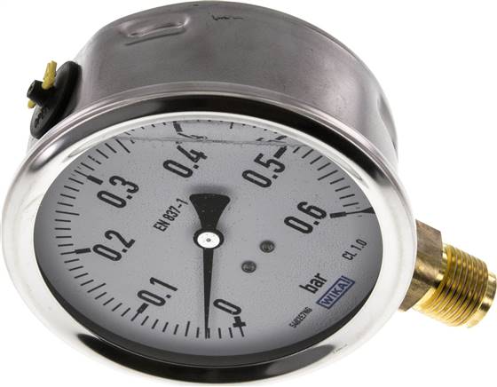 Glycerin-Manometer senkrecht (CrNi/Ms),100mm, 0 - 0,6 bar
