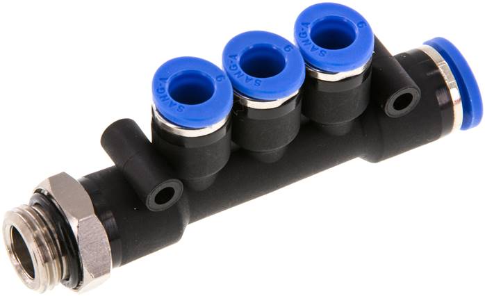 Steckanschluss-Mehrfachvert. G 1/4"-8mm-6mm, IQS-Standard 3 Abgänge