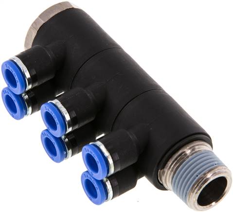 Steck-Mehrfachverteiler, 6-fach R 3/8"-6mm, IQS-Standard