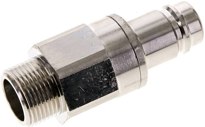 Kupplungsstecker (NW15) G 3/4"(AG), Messing vernickelt, beidseitig absperrend