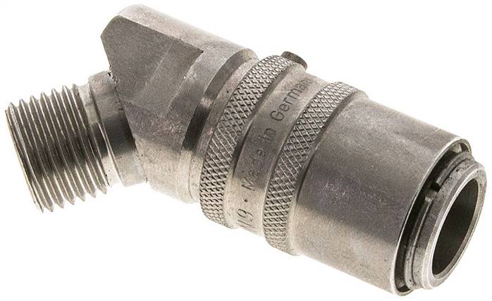 45°-Temperier-Schnellkupplung 13mm Zapfen,M 16x1,5(AG), Edelstahl 1.4305, 	ohne Ventil