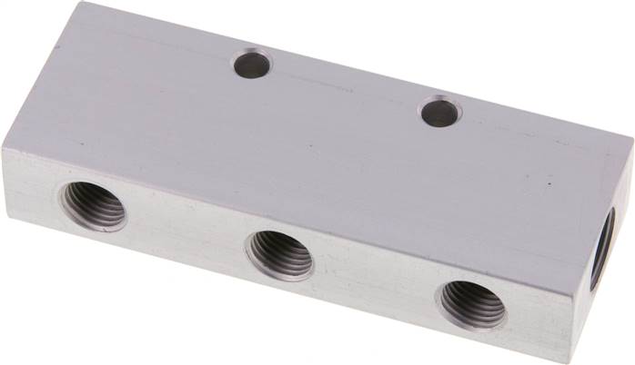 Verteilerleiste 2 x G 3/8"-6 x G 1/4", Aluminium eloxiert, doppelseitig