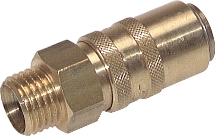 Temperier-Schnellkupplung 9mm Zapfen,M 14x1,5(AG), Messing, ohne Ventil mit Entriegelungssicherung