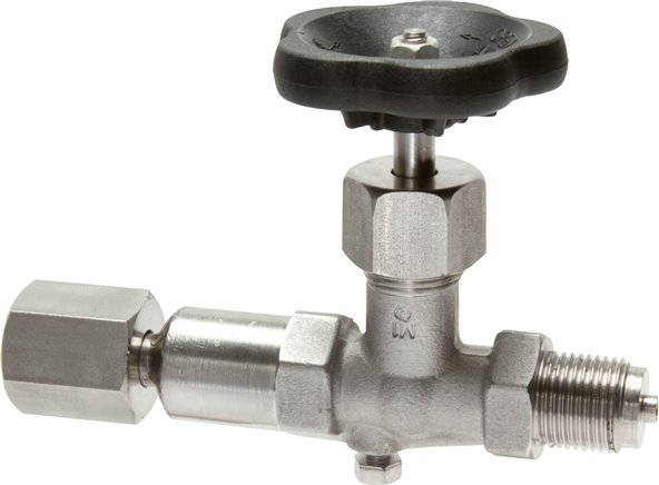 Manometer-Absperrventil G 1/2" Drehbare Muffe - Zapfen mit Schaft für Messgeräte, Messgerätanschluss 1/2" IG, Edelstahl