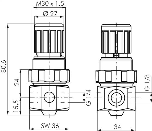 Edelstahl-Druckregler G 1/4", 0,5 - 10bar (Standard)
