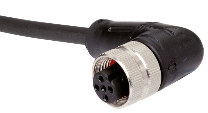 Kabel mit M12-Kupplung, 5 m, abgewinkelt, 4 lose Kabelenden (Pin 1 bis 4)