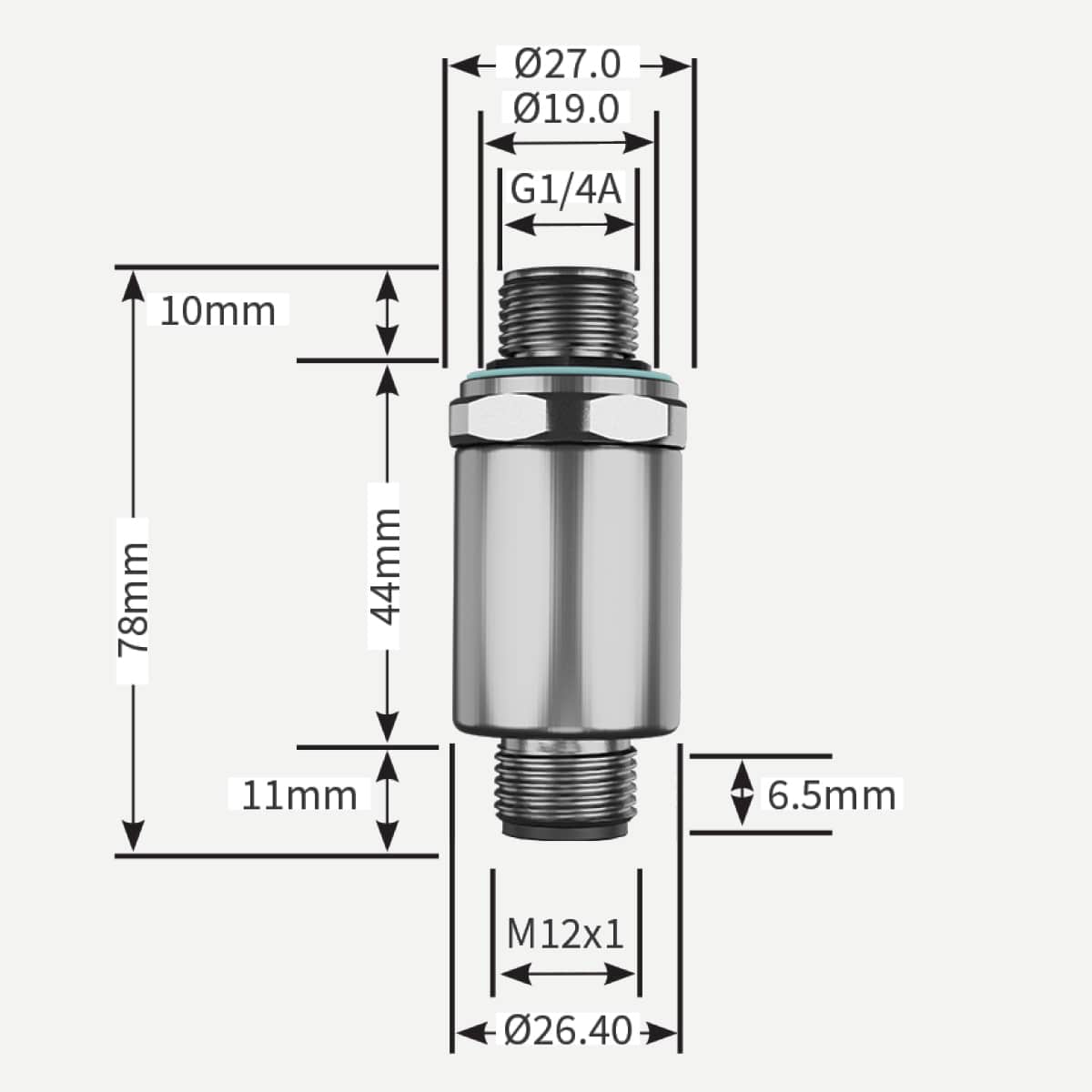 S011 Drucktransmitter Druckluft 0-40 bar(g), Modbus/RTU, G1/4", M12