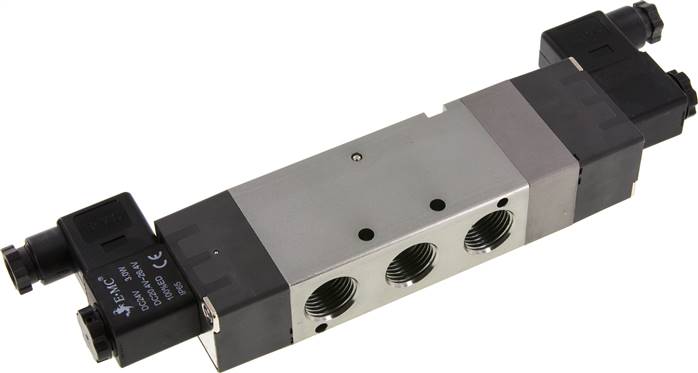 5/3-Wege Magnetventil, G 1/2", Mittelstellung belüftet, 230 V AC, Ecoline
