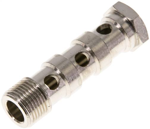 Hohlschraube, 3-fach G 3/8"-57mm, Messing vernickelt