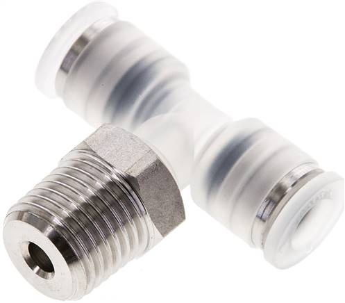 T-Steckanschluss R 1/4"-6mm, IQS-PP, Polypropylen mit Edelstahl-Gewinde