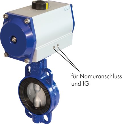Pneum. Klappe DN100-PN25 (DIN/EN) GGG40/Edelstahl/NBR,  Feder-schließend