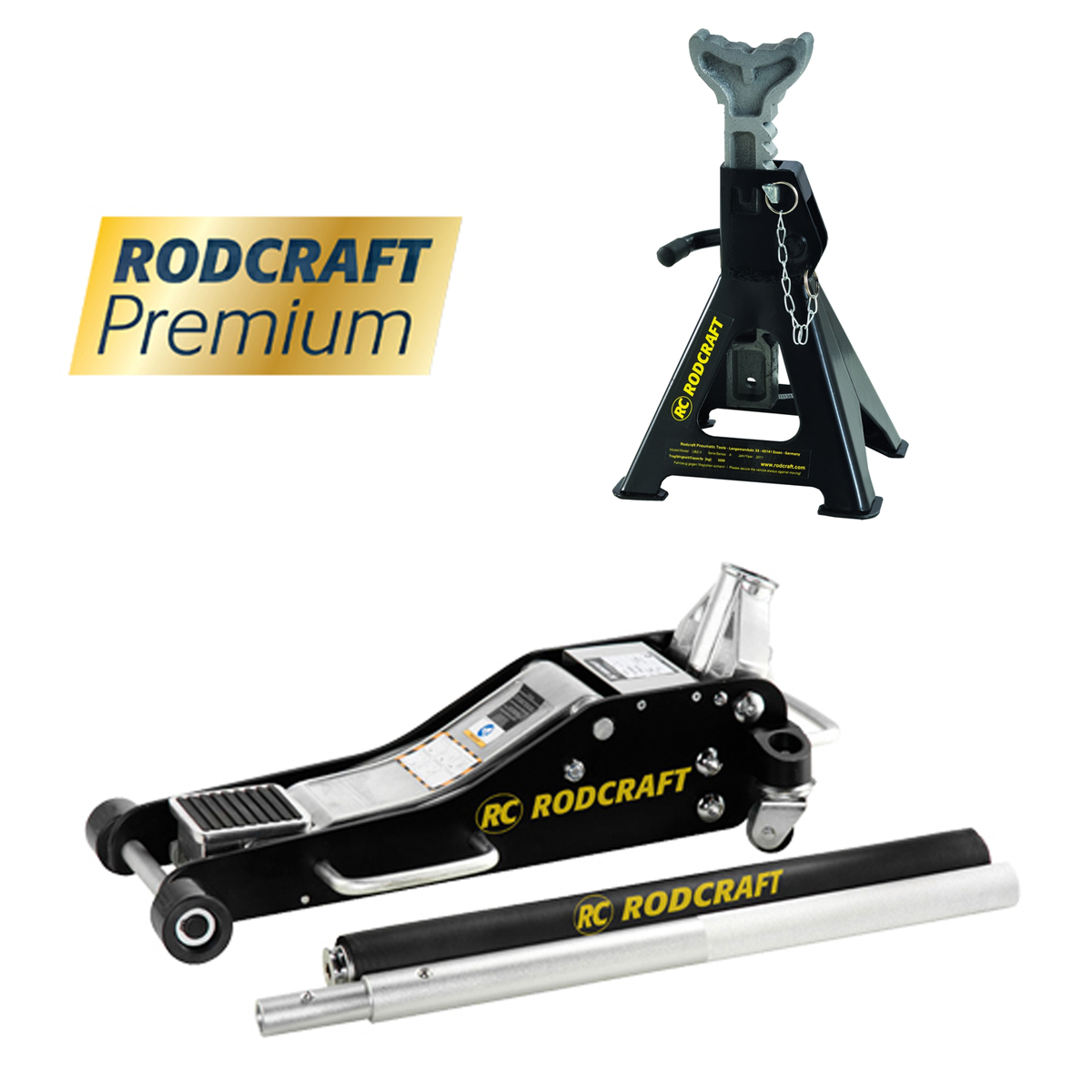 AKTION WAGENHEBER-SET: Rodcraft Aluminium - Wagenheber RH201 & Unterstellbock UBZ-3 bis 3t