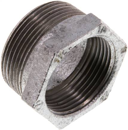 Reduziernippel R 1-1/2"(AG)-Rp 1-1/4"(IG), Temperguss verzinkt