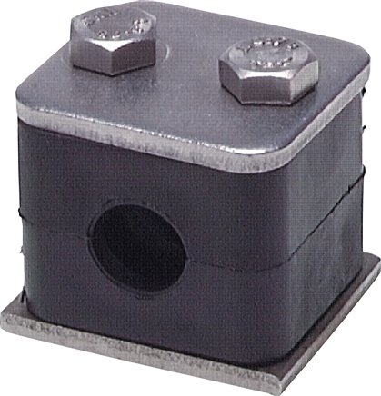 Edelstahl-Rohrschelle, 32mm, Baugröße 5, leichte Baureihe, mit Anschweißplatte & Deckplatte