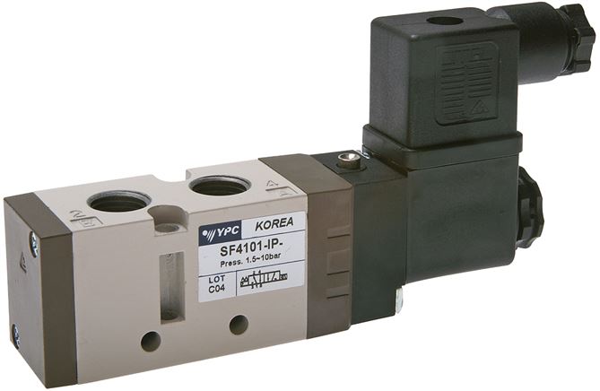 5/2-Wege Magnetventil, G 1/4" (Abluft G 1/8"), Federrückstellung, 24 V=