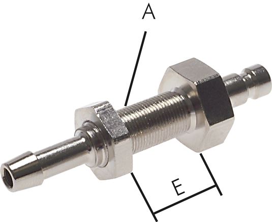 Schott-Kupplungsstecker (NW2,7) 4mm Schlauch, Messing vernickelt, beidseitig absperrend