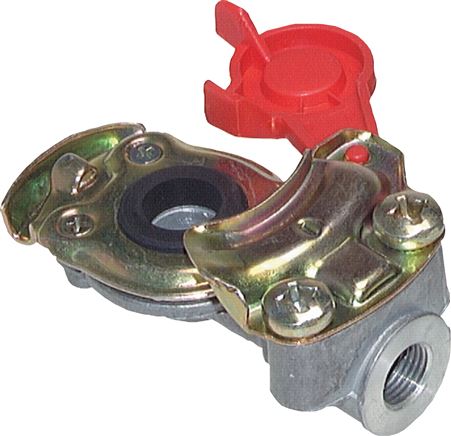 Fahrzeugkupplung M 22x1,5(IG), Vorrat (rot) für Zugmaschinen, DIN 74254 (mit Ventil)