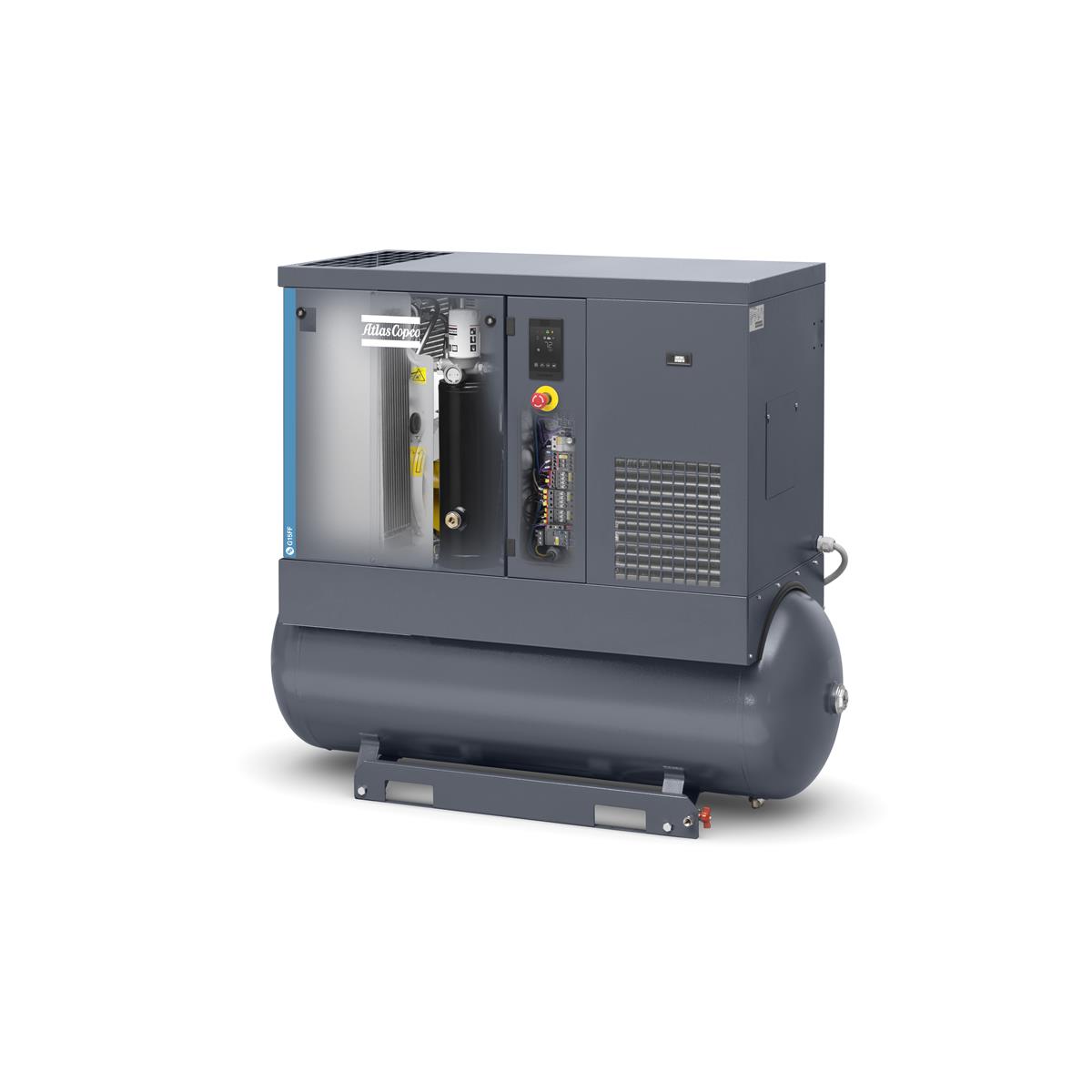 Atlas Copco Schraubenkompressor G 15 FF - 10 bar inkl. Kältetrockner und Behälter, 3ph+N