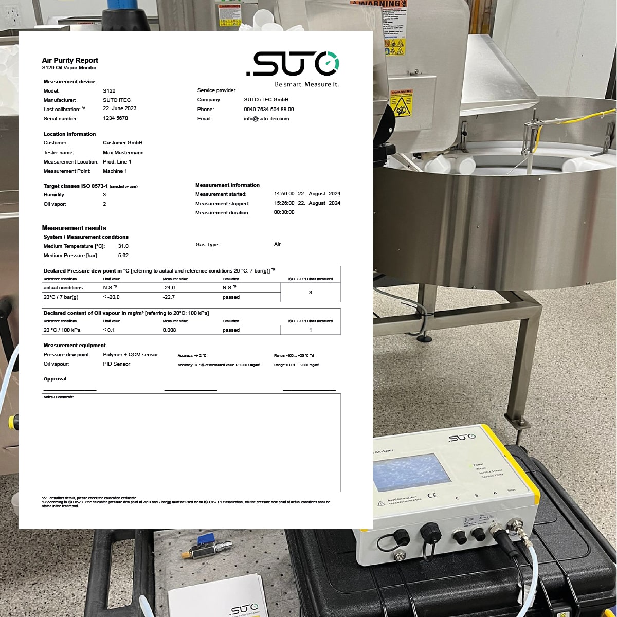 S120 Öldampf-Monitor Druckluft 0,001-5 mg/m³ mit Taupunktsensor, Touchdisplay, Datenlogger