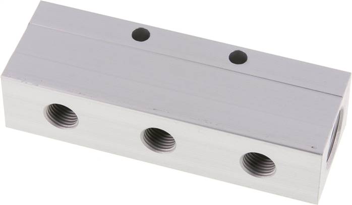 Verteilerleiste 2 x G 1/2"-6 x G 1/4", Aluminium eloxiert, doppelseitig