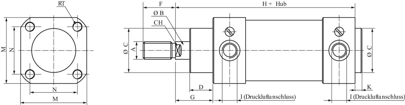 ISO 15552-Zylinder, Kolben 32mm, Hub 80mm, ECO
