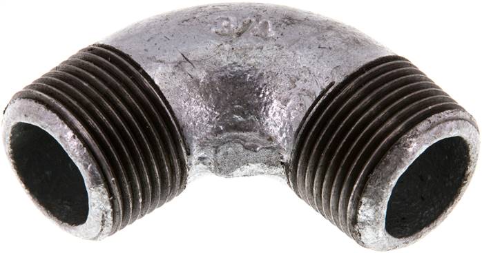 90°-Winkel R 3/4" (AG), Temperguss verzinkt