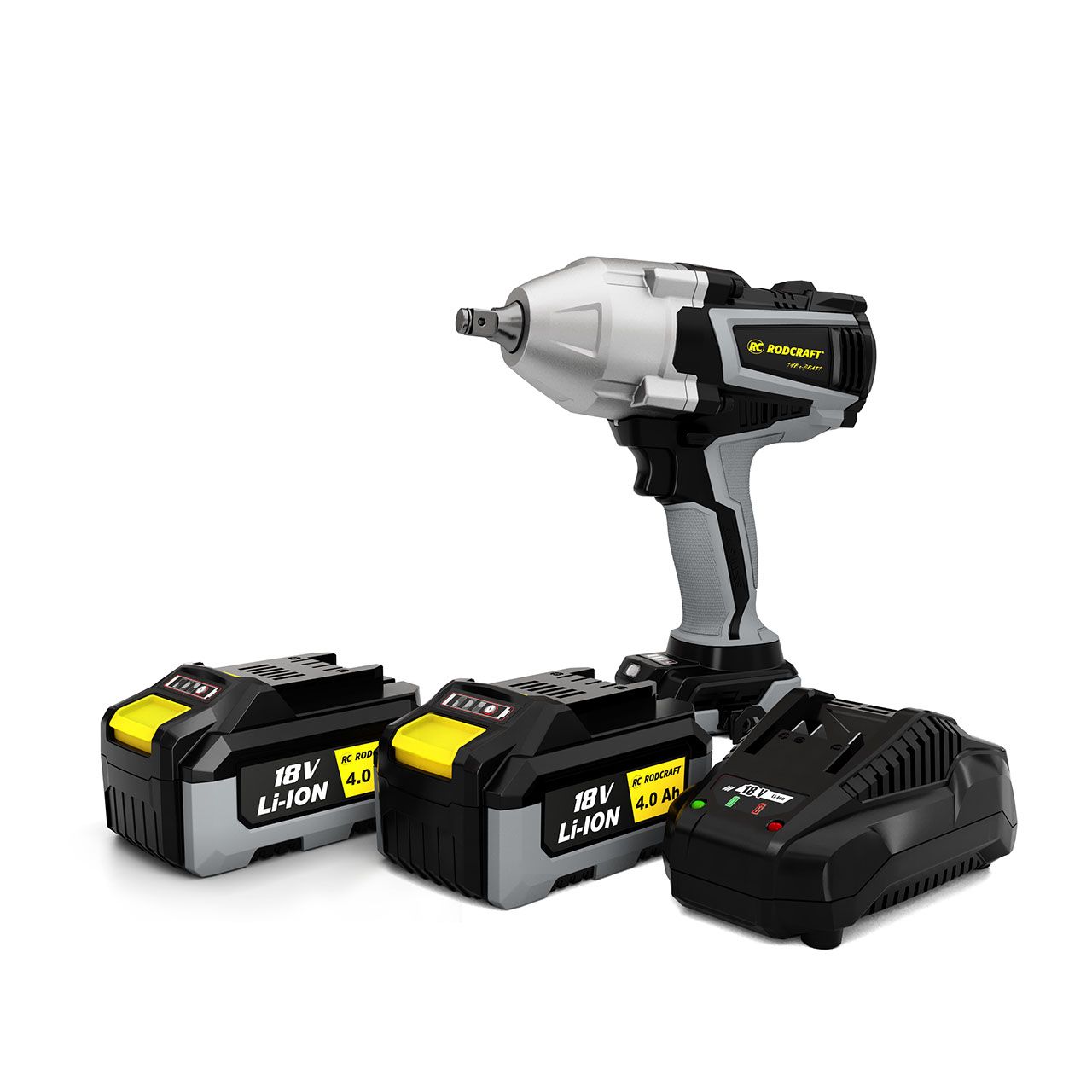 AKTION Rodcraft Wagenheber 2,5t + Akku-Schlagschrauber  "eBeast"  inkl. 2x 4 Ah Akku, Ladegerät und Stofftasche