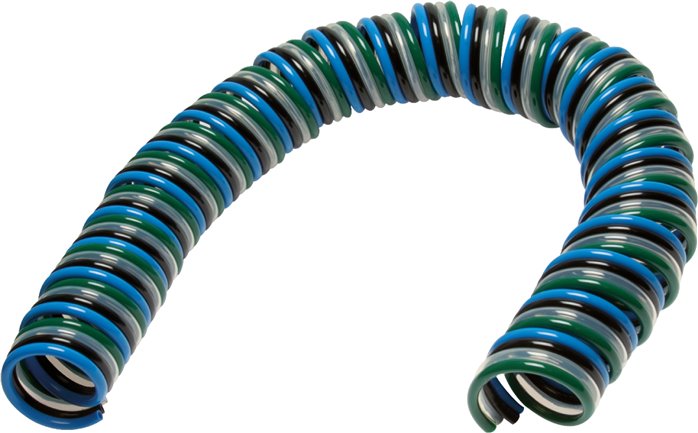 PU-Spiralschlauch 6 x 4mm 2,5mtr. Arbeitsl. Quattro-Schlauch (4-fach), radialer abgang
